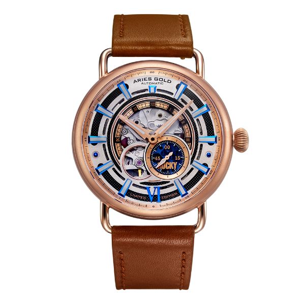 ARIES GOLD AUTOMATIC ROCKY LIMITED EDITION INVINCIBLE ROSE GOLD STAINLESS STEEL G 9013 RG-W LEATHER STRAP MEN'S WATCH